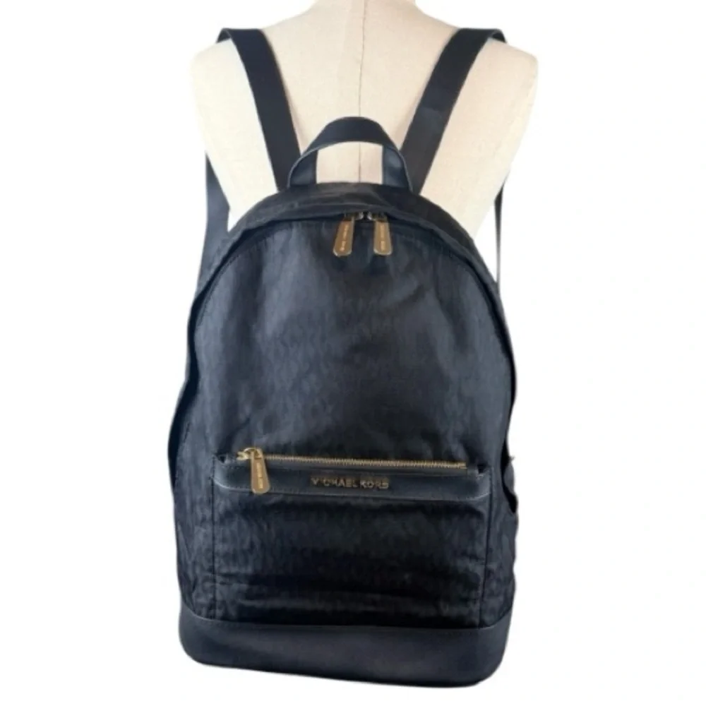 Michael Kors Black Nylon Backpack‎ Gold Hardware MK Logo Lining